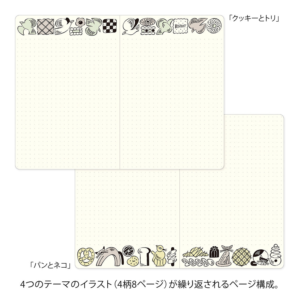 Notebook Yuru Log - Ouverture à plat - Gourmandises et Animaux