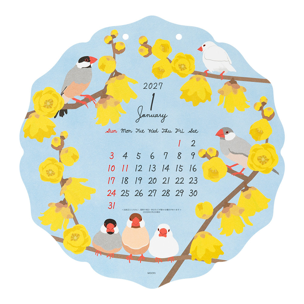 Calendar Wall-Hanging Die-Cut Bird 2027