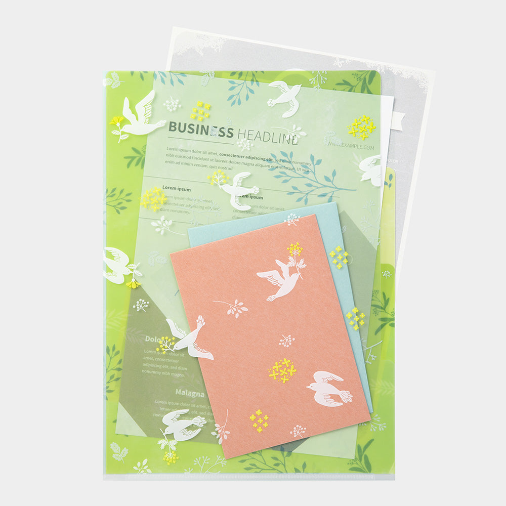 Pochette 3 Onglets A4, Oiseaux blancs