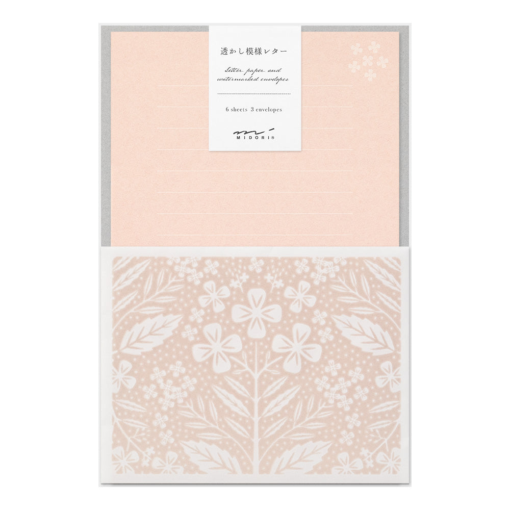 Set papiers et enveloppes en filigrane fleurs Rose