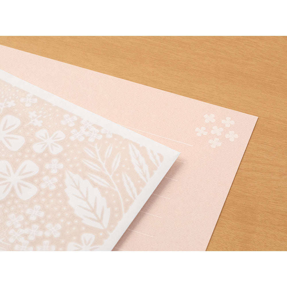 Set papiers et enveloppes en filigrane fleurs Rose
