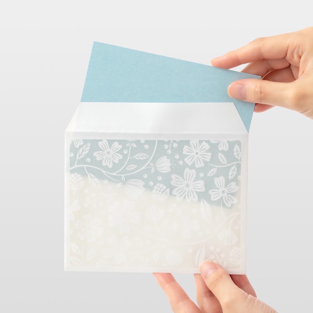 Set papiers et enveloppes en filigrane fleurs bleu
