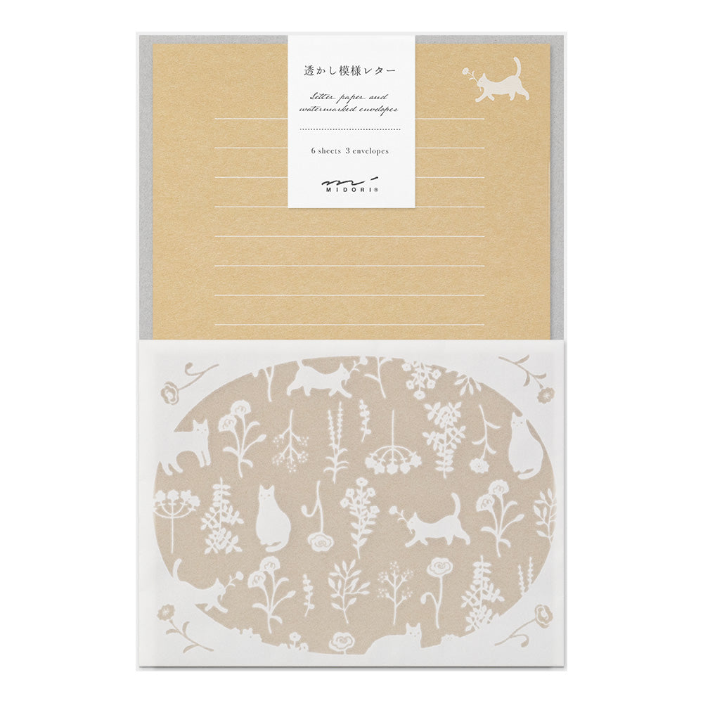 Set papiers et enveloppes en filigrane Chat