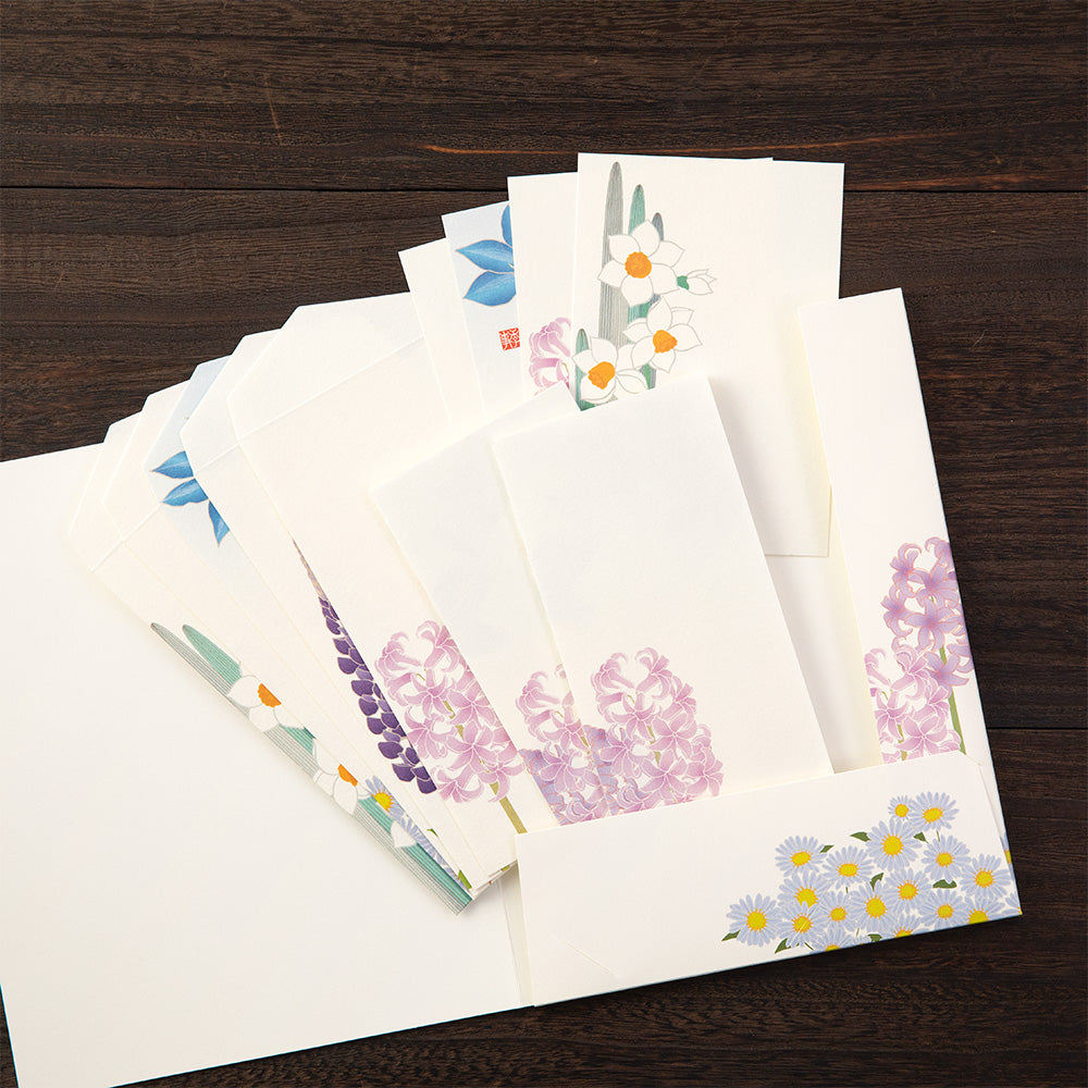 Set Ecriture Lettre Fleurs Saisonnières Bleu