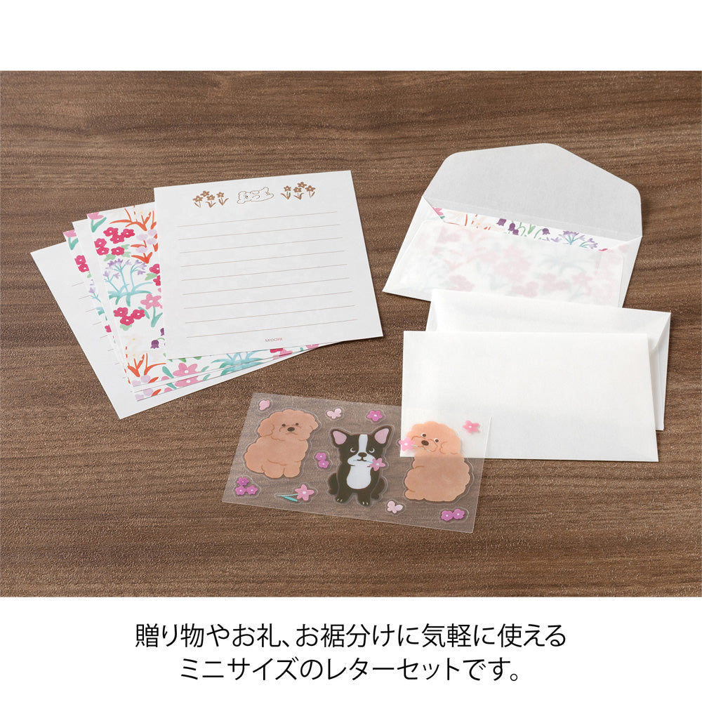 Mini Enveloppes / Papier à lettres; Stickers Chiens Fleurs