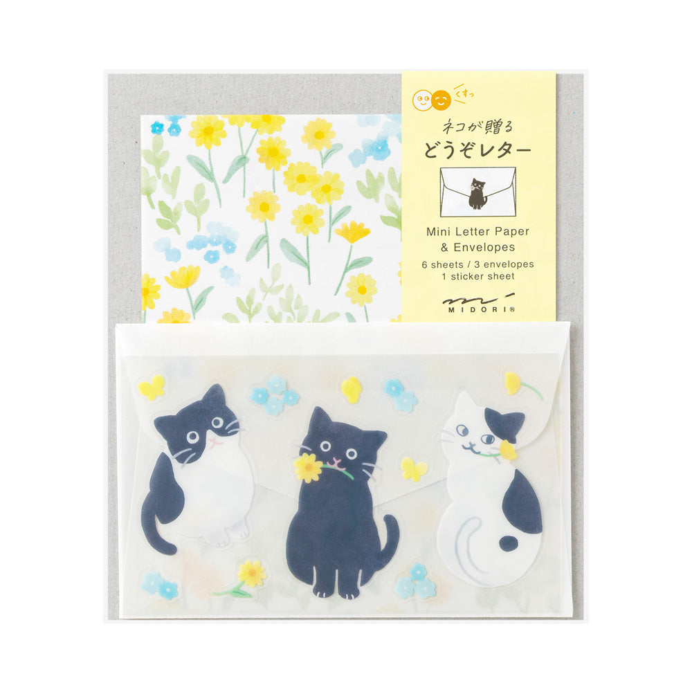 Mini Enveloppes / Papier à lettres; Stickers Chats Fleurs