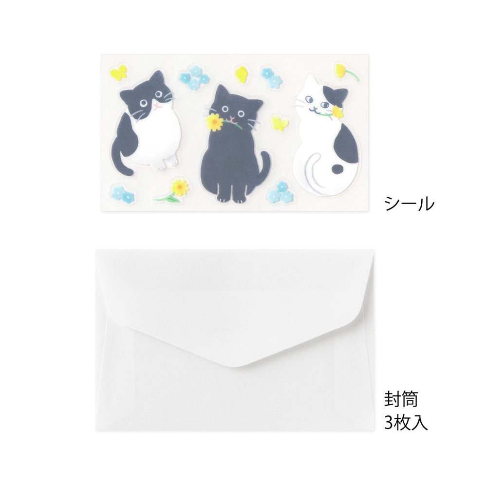 Mini Enveloppes / Papier à lettres; Stickers Chats Fleurs