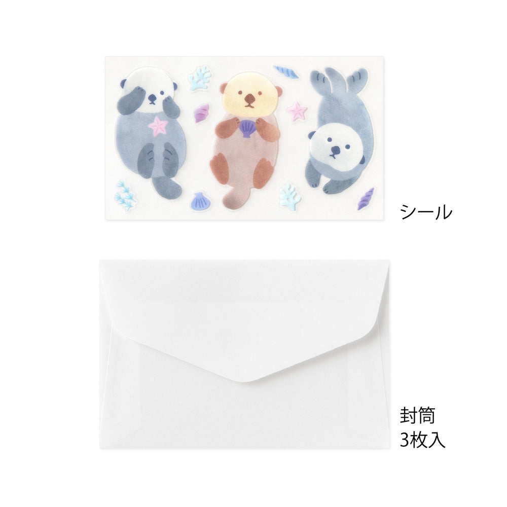Mini Enveloppes / Papier à lettres; Stickers Loutres Coquillages