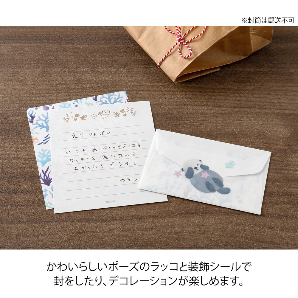 Mini Enveloppes / Papier à lettres; Stickers Loutres Coquillages