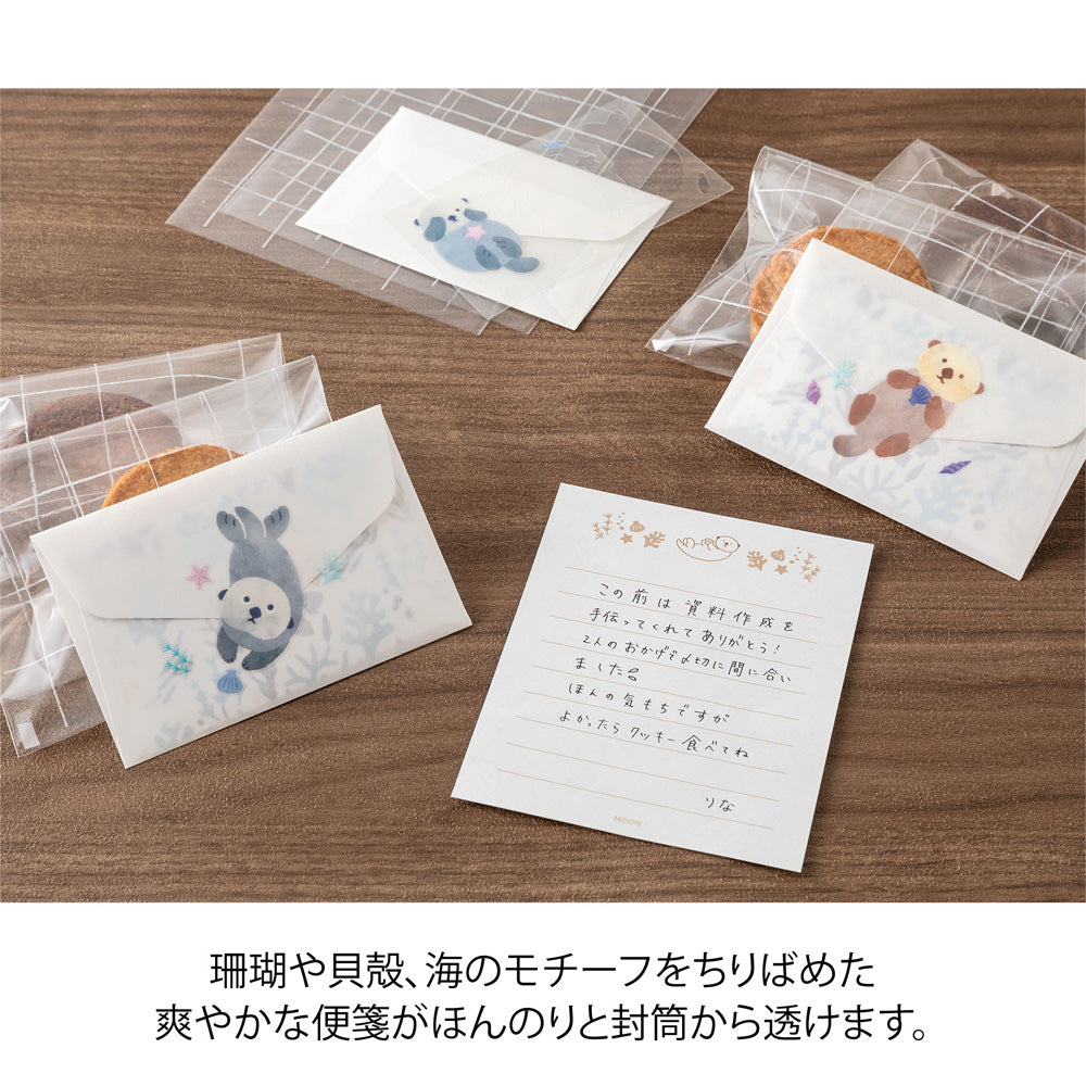 Mini Enveloppes / Papier à lettres; Stickers Loutres Coquillages