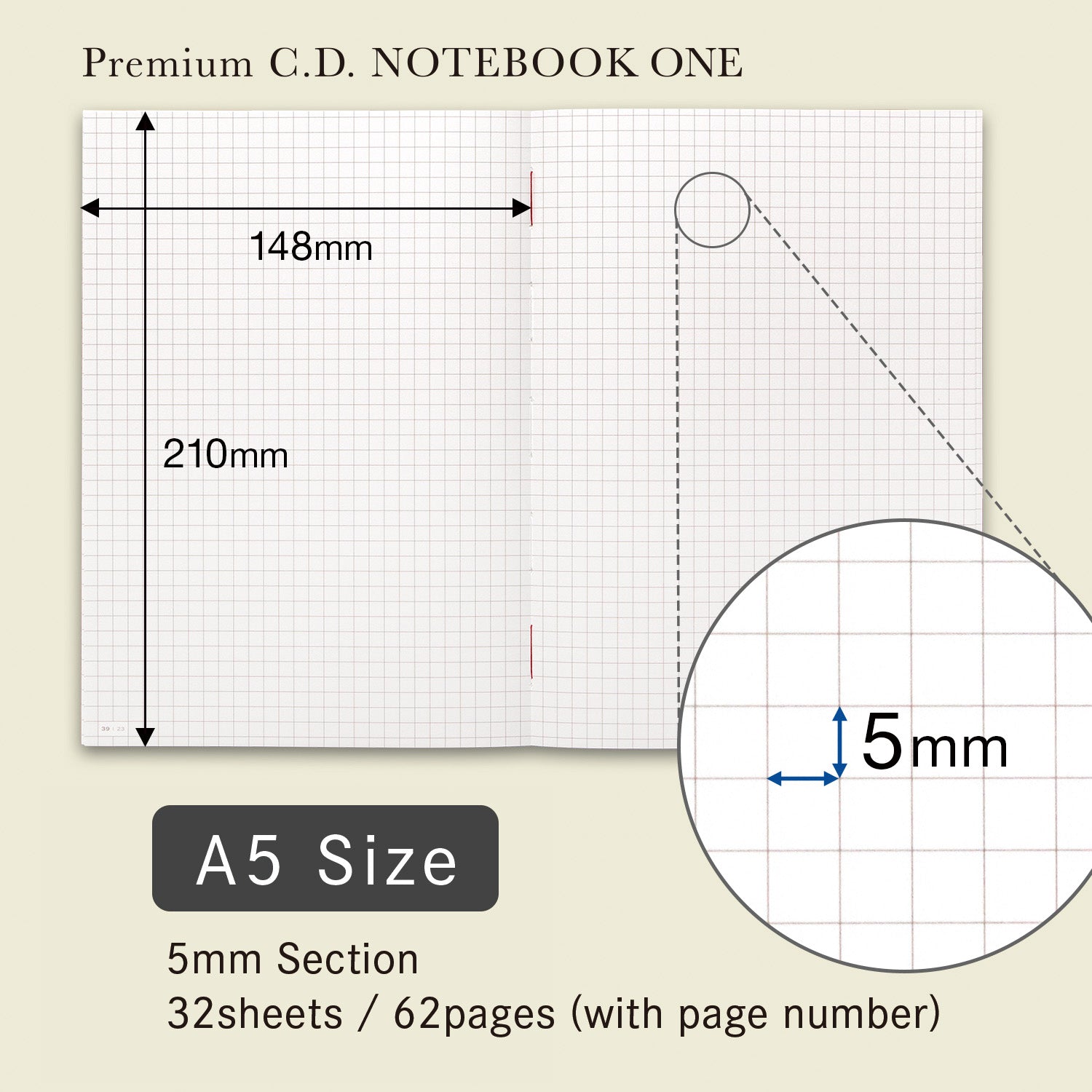 Cahier Apica Premium C.D One A5 Quadrillé